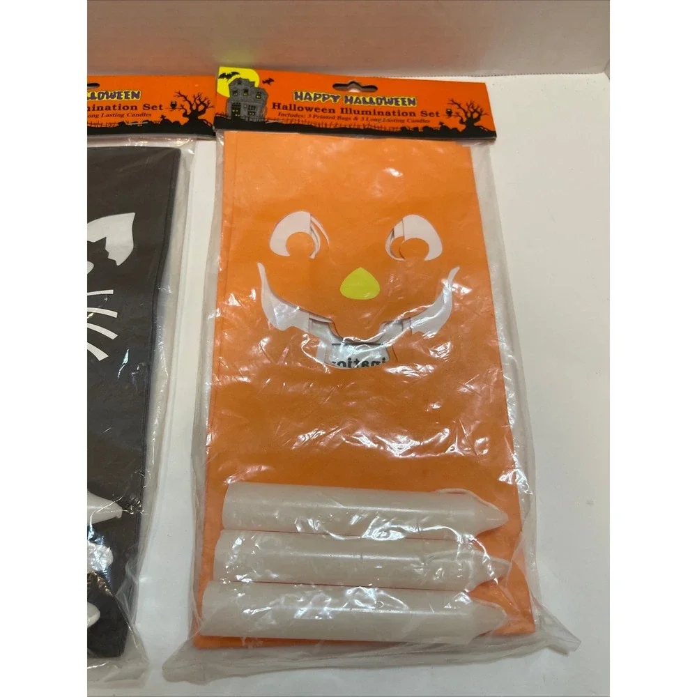 VTG 6 PCS Luminary New Old Stock Vintage Outdoor Candle Bags‎ Pumpkins Cats